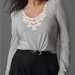 Anthropologie Maeve puff shoulder with lace detail top